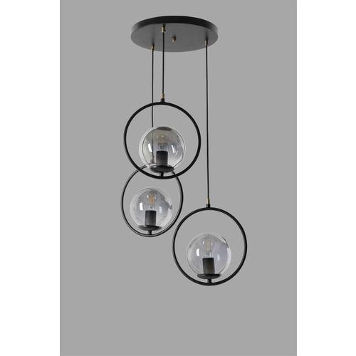 Opviq Ring 3 Lü Tepsili Füme Camlı Siyah Sarkıt Black Chandelier slika 3