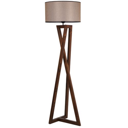 Opviq Podna lampa MAČKA smeđe, drvo- platno, promjer 45 cm, visina 166 cm, E27 60 w, Maçka Ceviz Ahşap Lambader Silindir Koyu Hasır Abajurlu slika 1