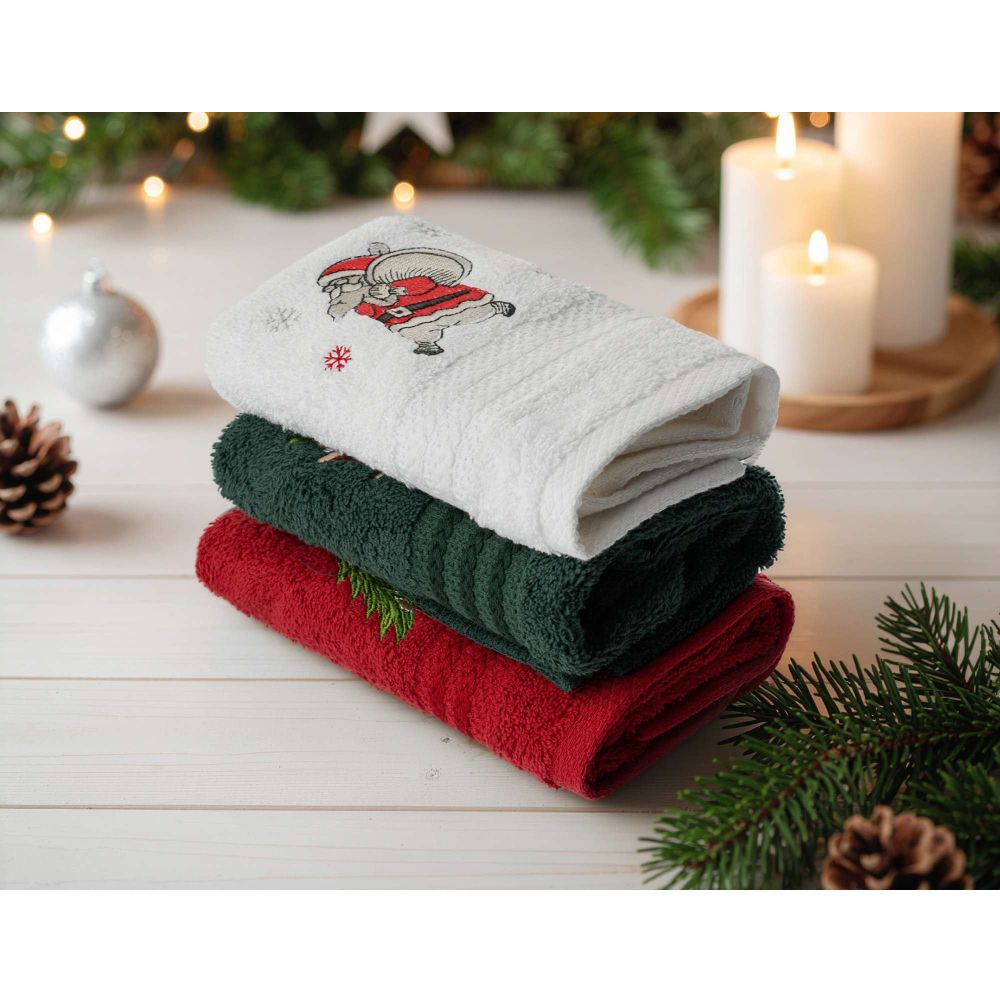 Wash towel set (3 pieces) Santa C, colours: green, red, white slika 1