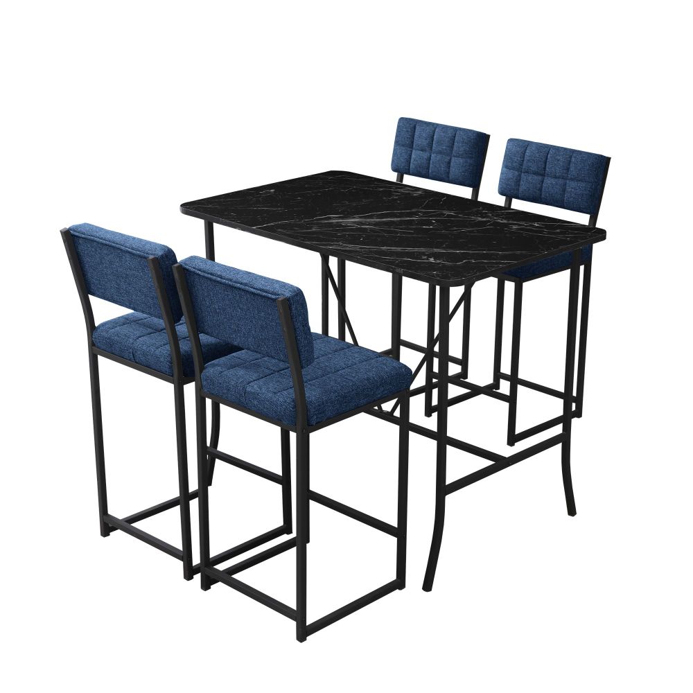 Retro Bar Stalak i Stolice Set (5 Komada) - Plava i Crna slika 3