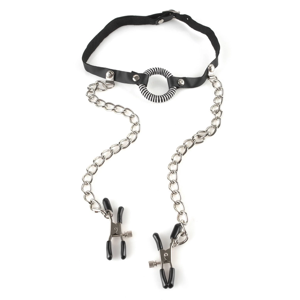 Fetish Fantasy Series O-Ring Gag sa stezaljkama za bradavice slika 2