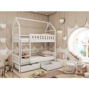 Drveni dječji krevet na sprat Gaja sa ladicom - 200x90cm - Bijeli