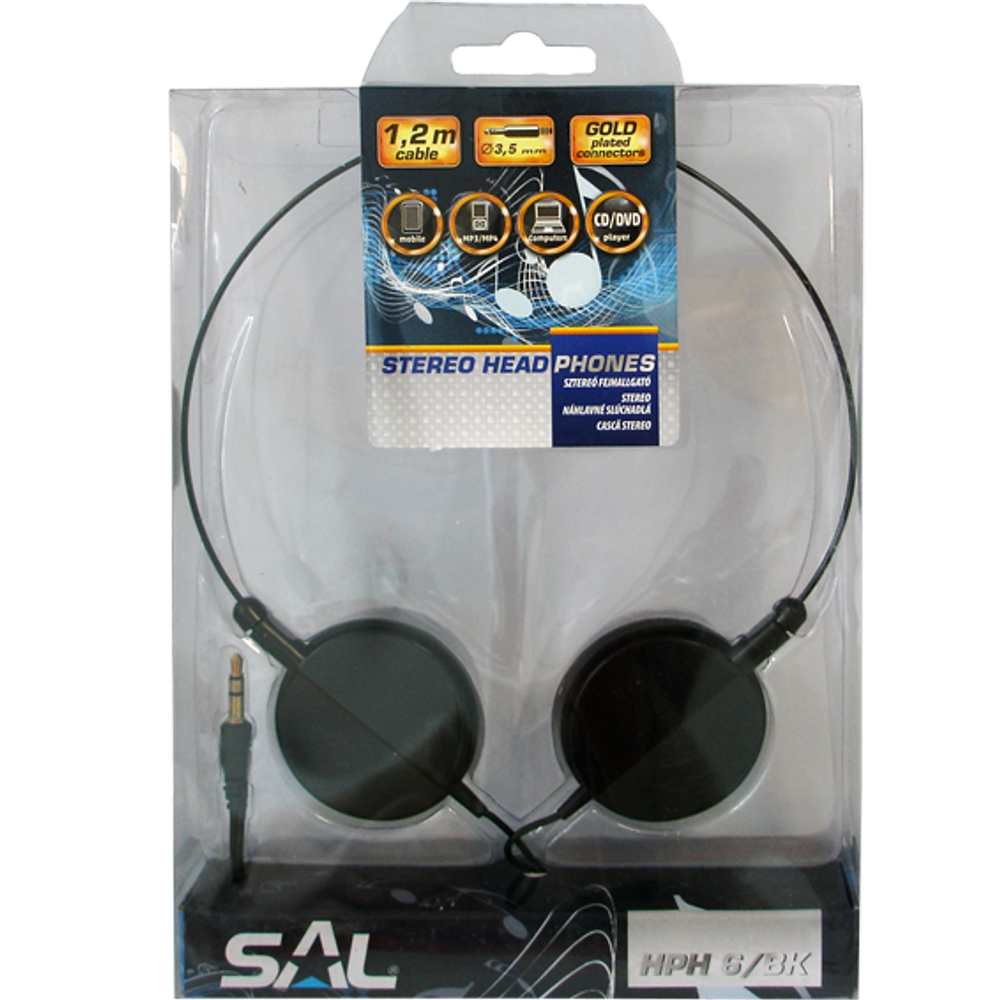 SAL Slušalice, stereo, 3,5mm, okretljivi zvučnici, crne - HPH 6/BK slika 2