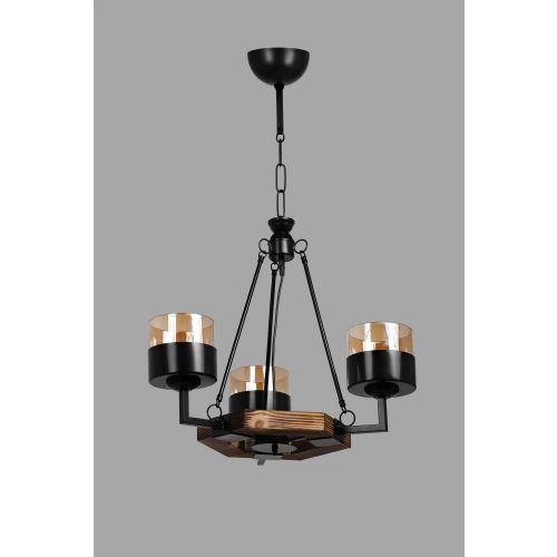 Napoli 3 Lü Ahšap Avize Brown/Black Chandelier slika 3