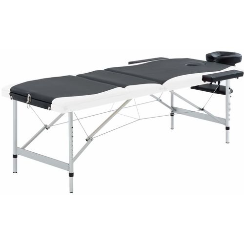 Sklopivi masažni stol s 3 zone aluminijski crno-bijeli slika 1
