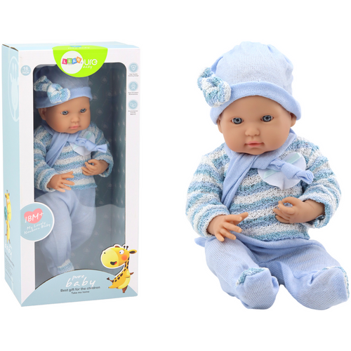 Lutka beba - Prugasti džemper, kapa, šal - Plava boja slika 1