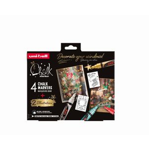 Uni božićni gift set Chalk_kreda marker pwe-5m 4 kom + 2 šablone u kutiji (set 01)