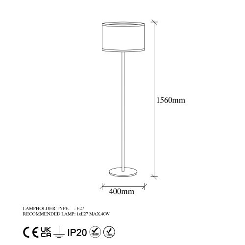 Opviq WAY-11613 Crno-Bela Stajaća Lampa slika 5