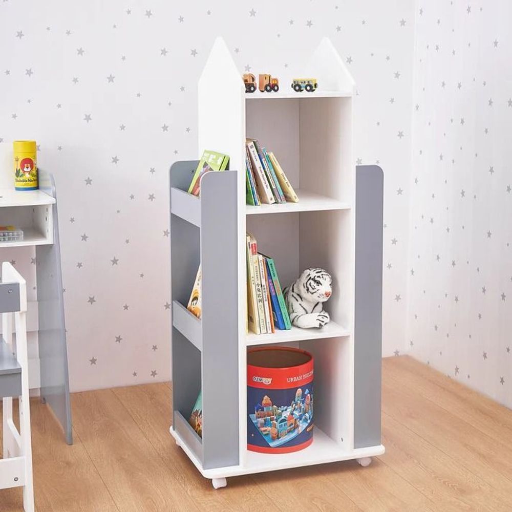 Kinder Home Dječija polica sa rotirajućim točkićima Rocket, Bijela/Siva slika 1
