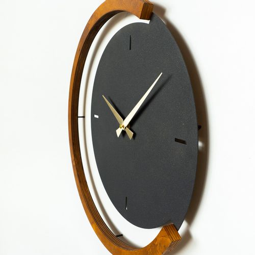 Wallity Sat metalni zidni dekorativni, Moon Time Wooden Metal Wall Clock - APS117 slika 7