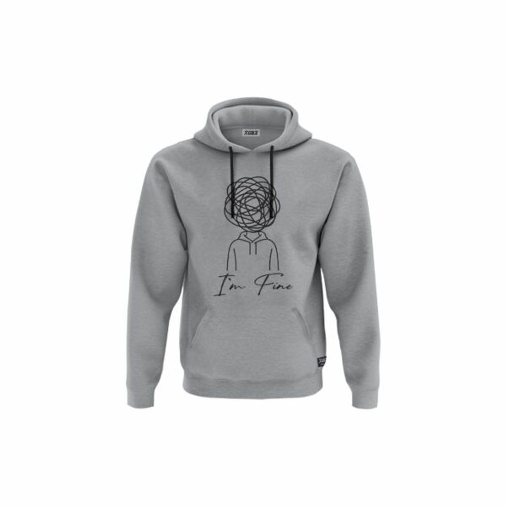 XGB3 Duks sa kapuljačom i džepom I'm Fine Graphic Silver slika 1