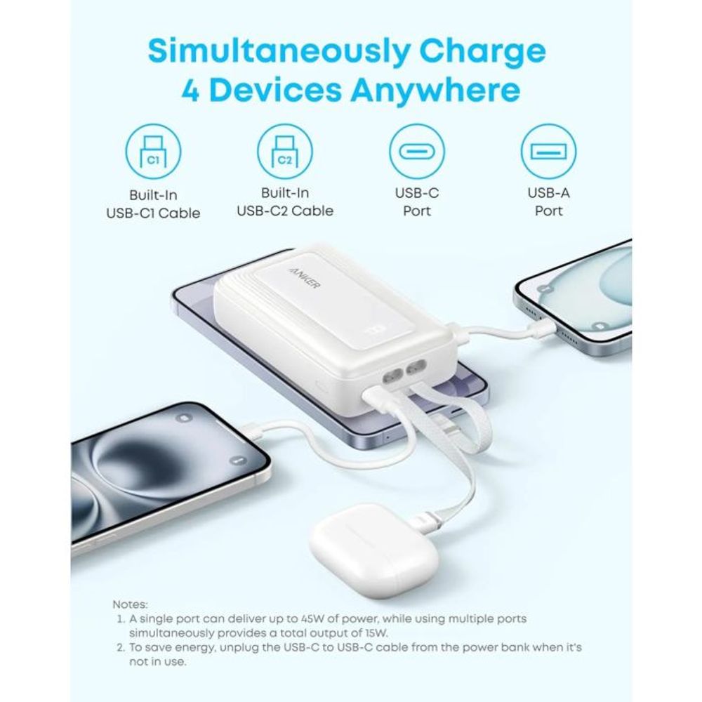 Anker Zolo powerbank 20000 mAh 45W s ugrađenim USB-C kabelom, crna slika 3