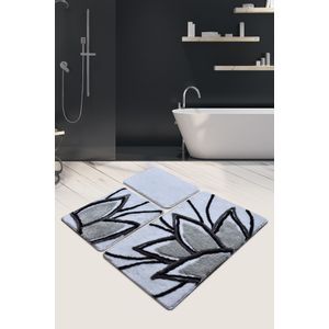 Lotus - Grey Multicolor Acrylic Bathmat Set (3 Pieces)