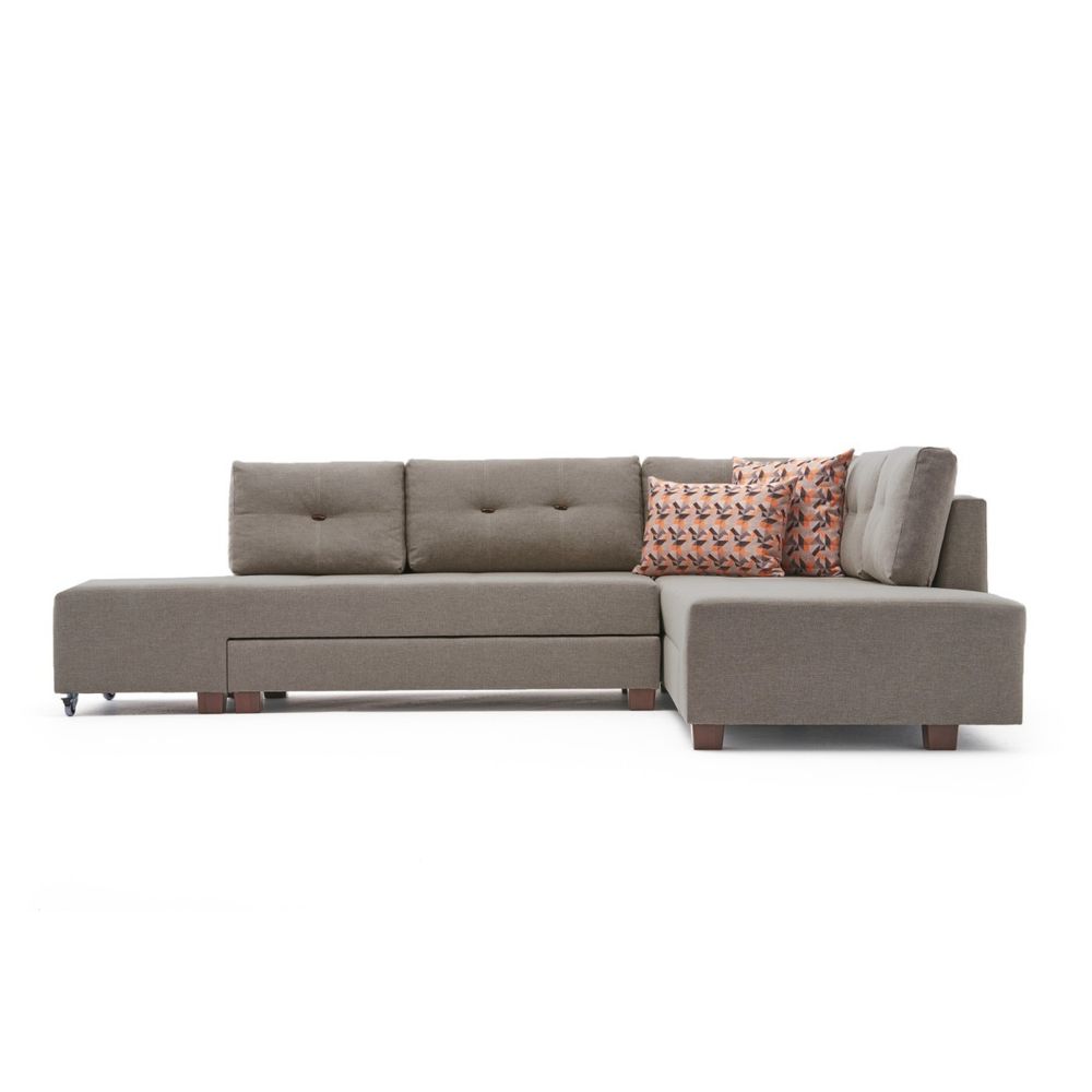Ugaona Sofa na Razvlačenje Manama - Desni Kut, Krem Boja slika 6