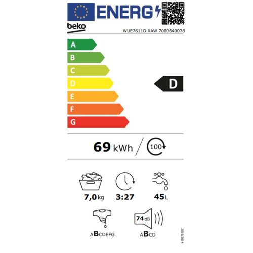 Beko WUE 7611D XAW Veš mašina, 7 kg, 1200 rpm, ProSmart Inverter Motor, Dubina 49 cm slika 4