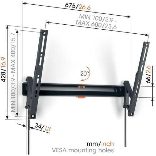 Vogels TVM3613, zidni nosač za ekrane od 40"-77", nagib do 20°, do 35kg slika 2