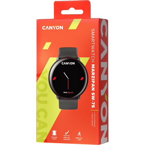 CANYON Marzipan SW-75 Smart watch, 1.22inches IPS full touch screen, aluminium+plastic body,IP68 waterproof, multi-sport mode with swimming mode, compatibility with iOS and android,black-red body with extra black leather belt, Host: 41.5x11.6mm, Strap: 240x20mm, 20.8g slika 4