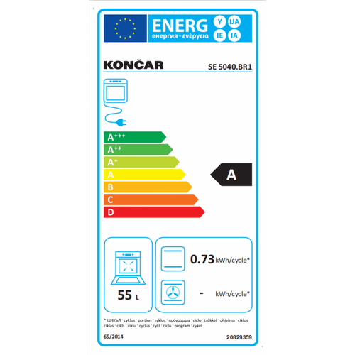 Končar SE 5040.BR1 Električni šporet sa ringlama, Konvencionalna rerna, Širina 50 cm, Bela boja slika 2