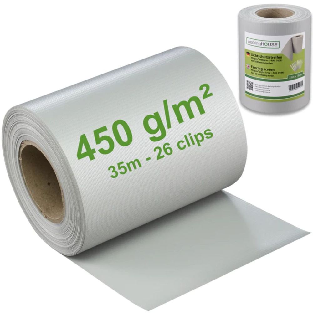 WorkingHouse PVC folija za ograde, 35m x 19cm, 26 zakački, 450 g/m2, siva slika 3