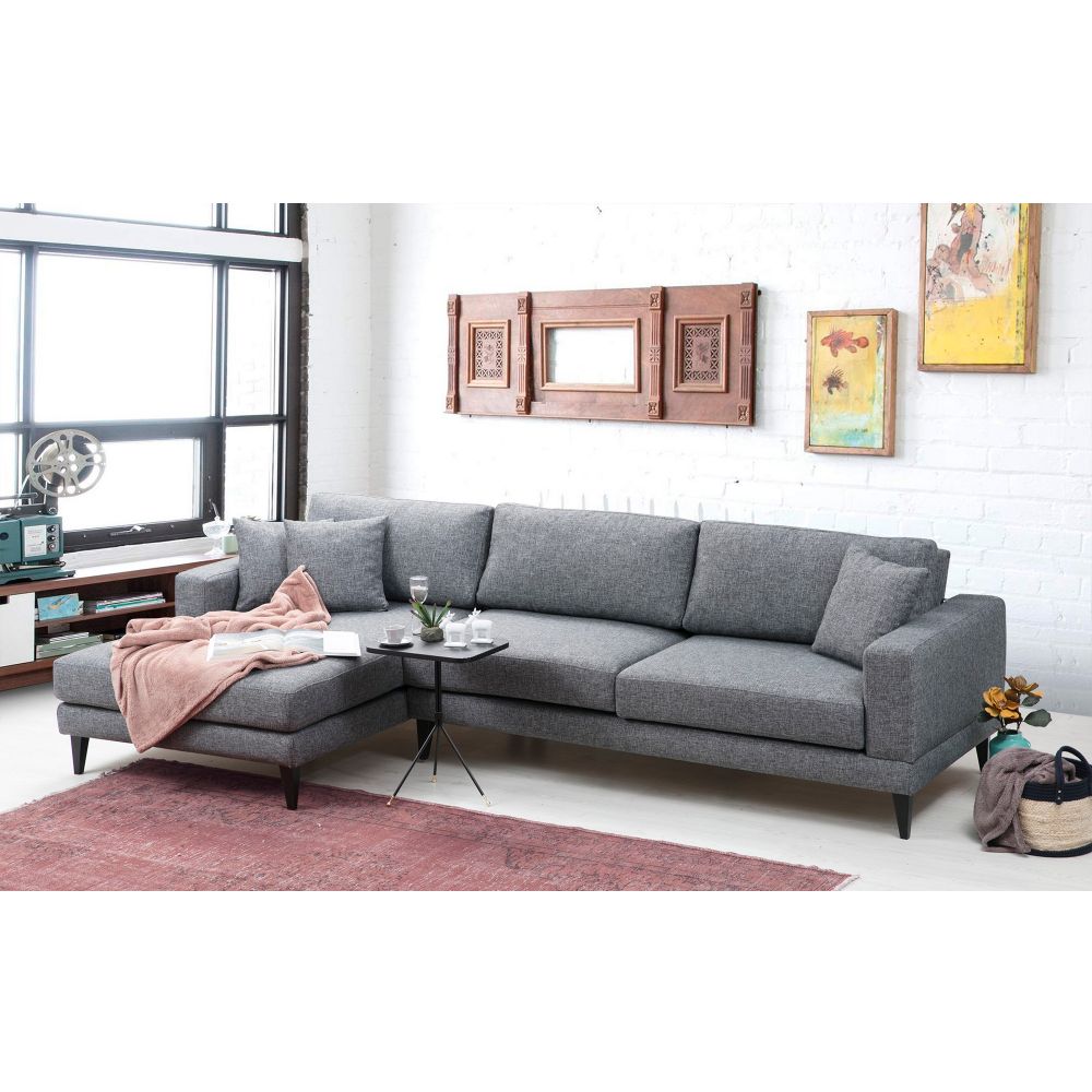 Nordijska Lijeva Kutna Sofa na Razvlačenje u Tamno Sivoj Boji slika 2