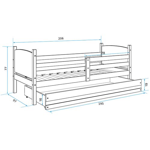 Drveni dječji krevet TAMI s ladicom 200*90 tamno drvo - bijeli slika 3
