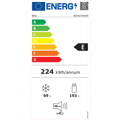 Beko BCHA275E4SN Ugradni frižider sa zamrzivačem, ProSmart inverter kompresor, Visina 177.5 cm slika 3