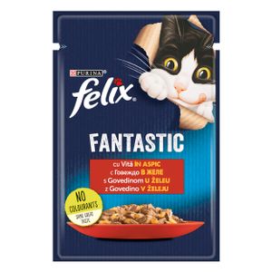 FELIX Fantastic, potpuna hrana za kućne ljubimce, za odrasle mačke, mokra hrana s govedinom u želeu, 85g