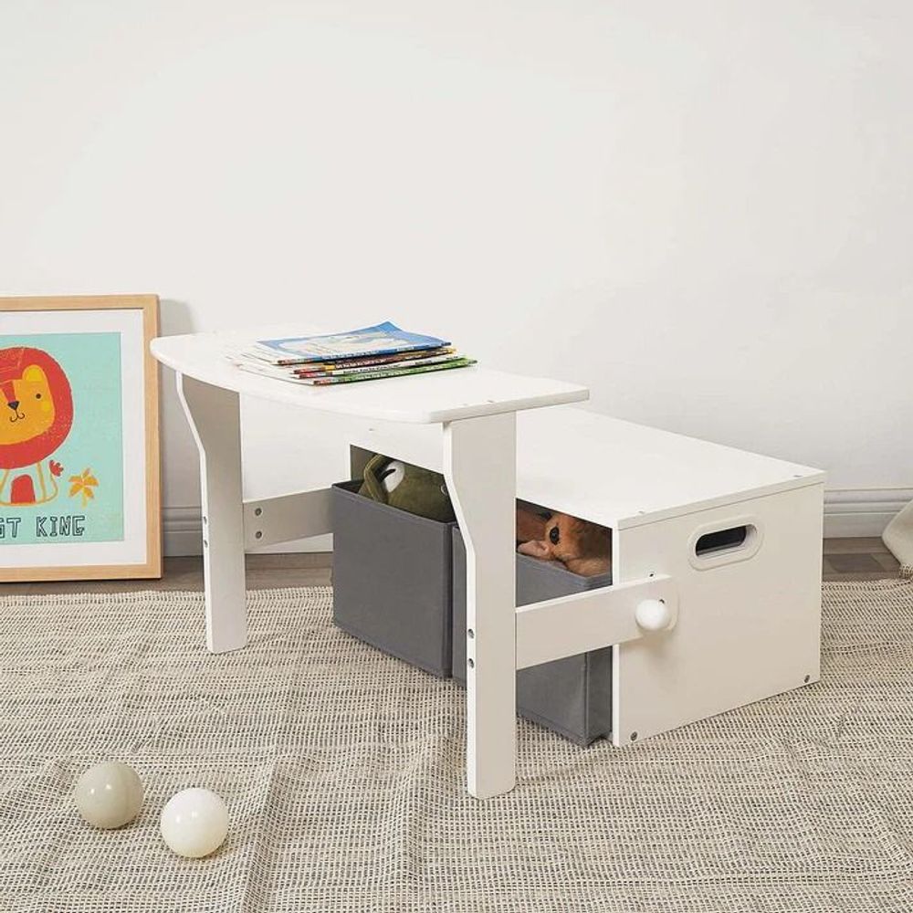 Kinder Home Multifunkcionalna 2U1 drvena dječija klupa, Bijela/Siva slika 1