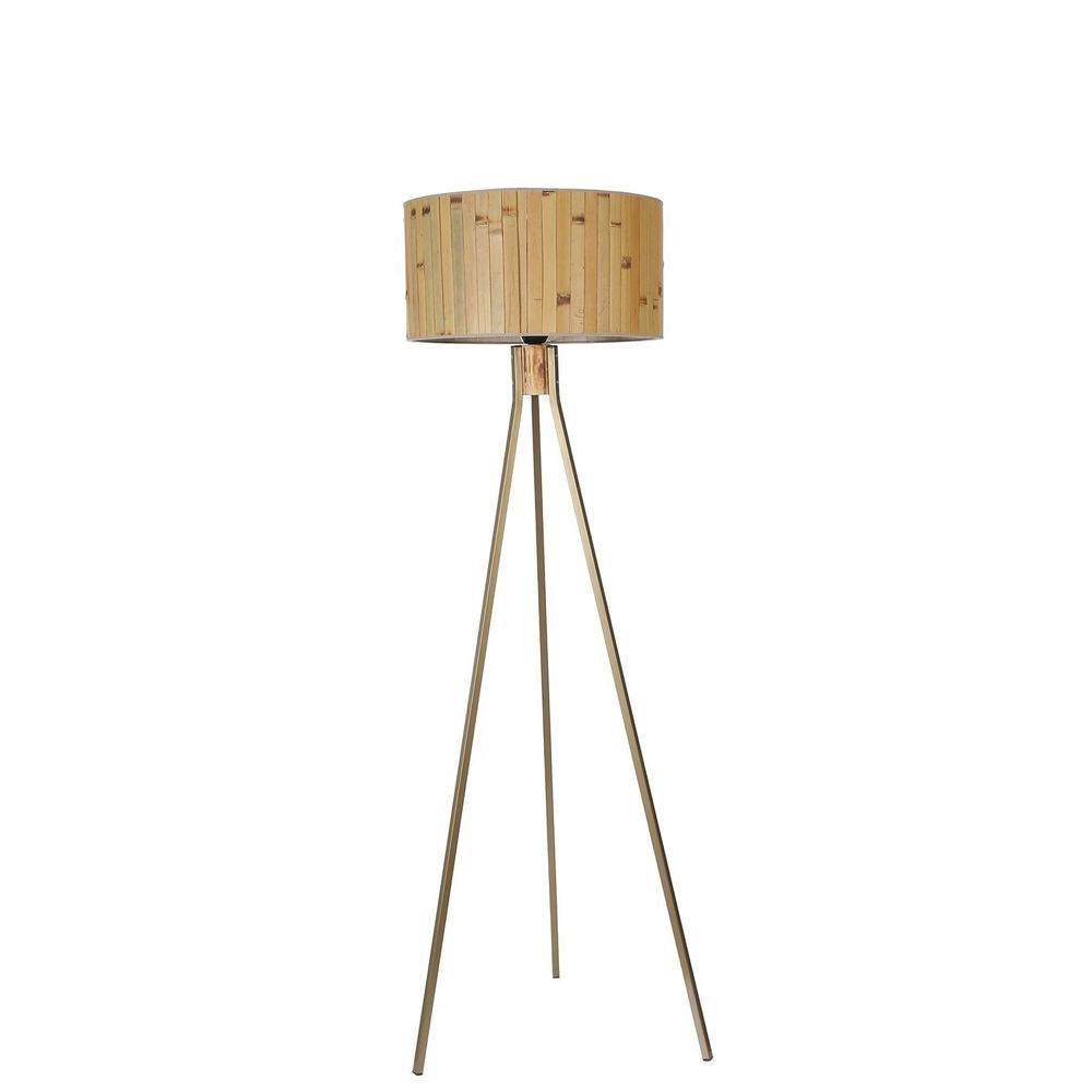 Fısco Tripod Eskitme Lambader Silindir Bambu 02 Abajurlu Oak Gold Floor Lamp slika 3