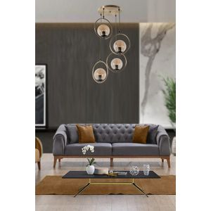 Ring 4 Lü Tepsili Bal Camlı Eskitme Sarkıt Copper Chandelier