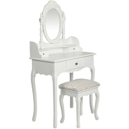 Toaletni stolić s ogledalom i stolcem bijeli slika 46