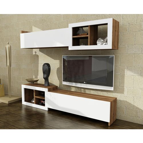 Woody Fashion TV jedinica, Bijela boja Orah, Prag - White, Walnut slika 2