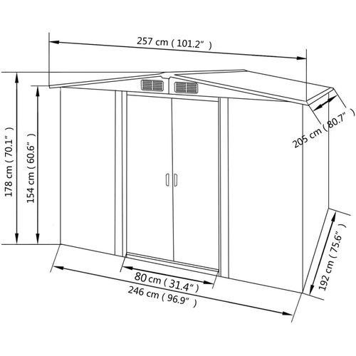 Vrtna kućica za pohranu siva metalna 257 x 205 x 178 cm slika 24