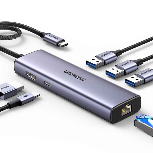 USB HUB UGREEN, USB-C na 3xUSB 3.0 A, HDMI, RJ45, PD slika 1