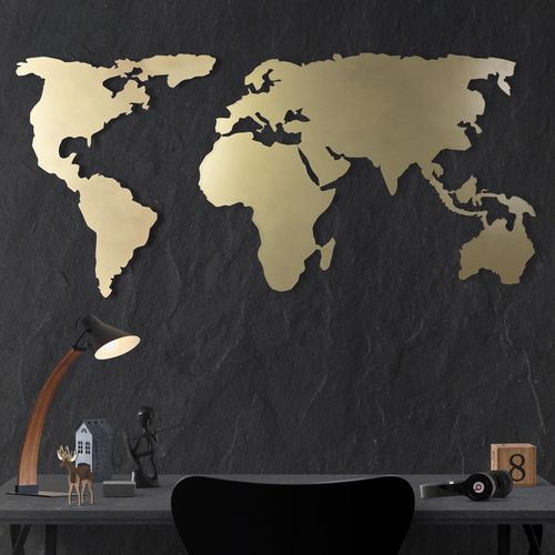 World Map Silhouette - Gold Gold Decorative Metal Wall Accessory slika 1