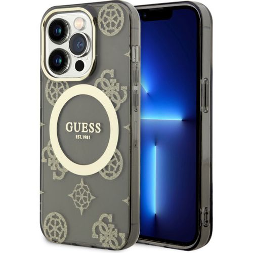 Guess Futrola za iPhone 14 Pro IML GLITTER PEONY GOLD BLACK MagSafe slika 1