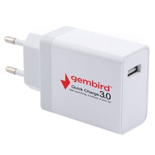 NPA-AC36 ** Gembird QC3.0 brzi punjac +Type C USB kabl,18W 3.6-6.5V/3A, 6.5V-9V/2A, 9V-12V/1.5A(351) slika 1