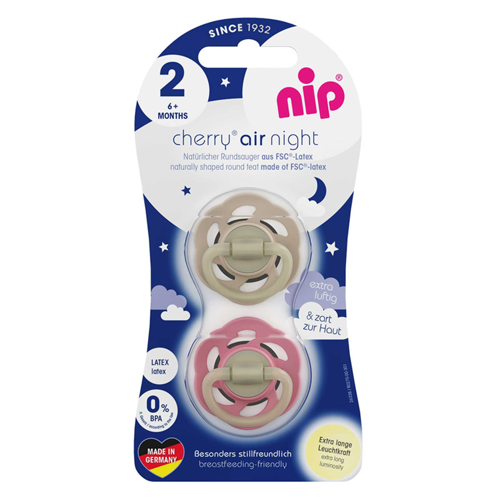 nip® Duda varalica Cherry Air Night 6m+ (veličina 2) - Latex, 2kom Bež/Roza slika 7