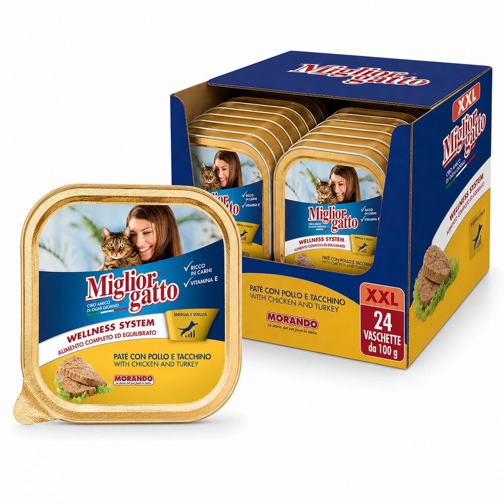Miglior hrana za mačke u alu posudi, Piletina i Puretina, 24x100 g, XXL slika 1