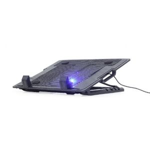 Gembird NBS-1F17T-01 Notebook Cooling Stand 17in, 15cm Fan, Height Adjustment, LED Backlight, USB Passthrough, Black