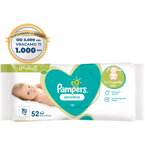 Pampers vlažne maramice sensitive 52kom  Plastic free slika 1