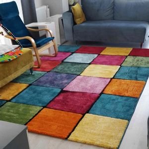TANKI Tepih Renkli Kare Multicolor Carpet (140 x 200)