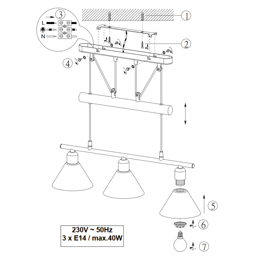Trio Lighting visilica Stamina 3 – bijela/nikel-mat, 3× E14, podesiva visina slika 4