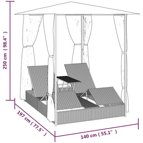 Dupla ležaljka za sunčanje sa zavjesom poliratan smeđa slika 46