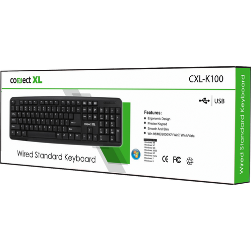 Connect XL Tastatura sa Qwerty rasporedom, USB, crna boja - CXL-K100 slika 2