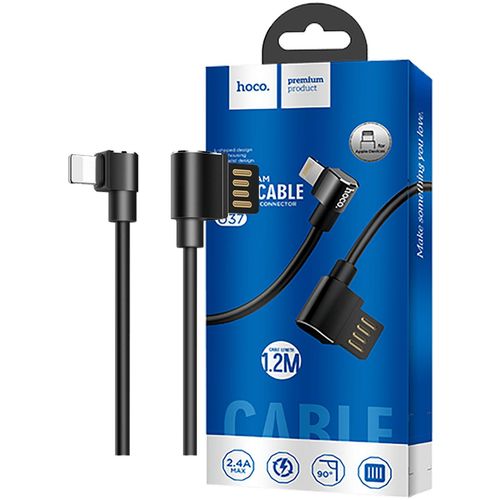 hoco. USB kabel za iPhone, Lightning, kutni 90°, 1.2 met., crna - U37 Long Roam, Lightning, BK slika 1