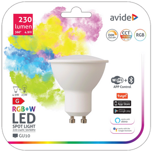 Avide Pametna žarulja, LED 4.9W, GU10, RGB+W, WiFi, Bluetooth