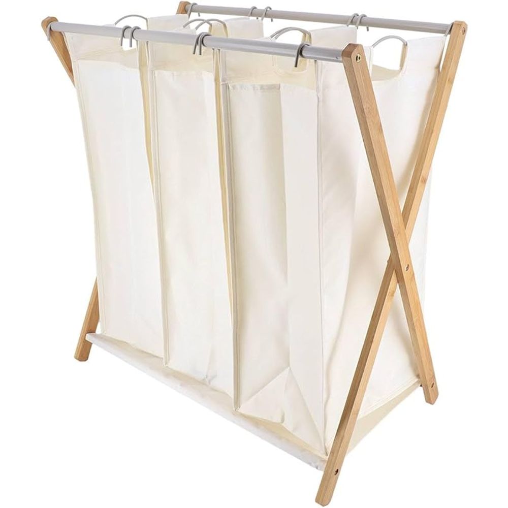 Tendance sklopiva košara za rublje s 3 odjeljka, struktura metal/bambus, natural slika 1