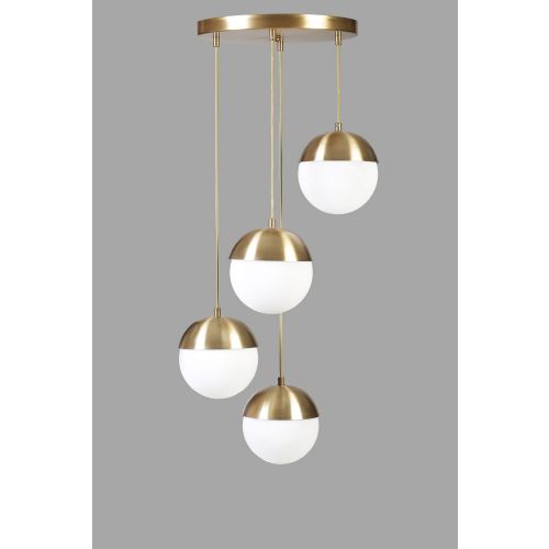 Eskitme Beyaz Camlı 4 Lü Tepsili Sarkıt - GoldWhite Chandelier slika 3