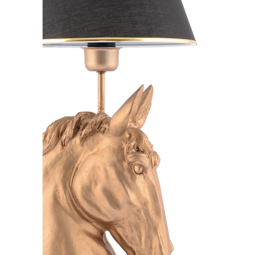 Stolna Lampa sa Motivom Crnog Konja i Zlatnom Postoljem slika 2